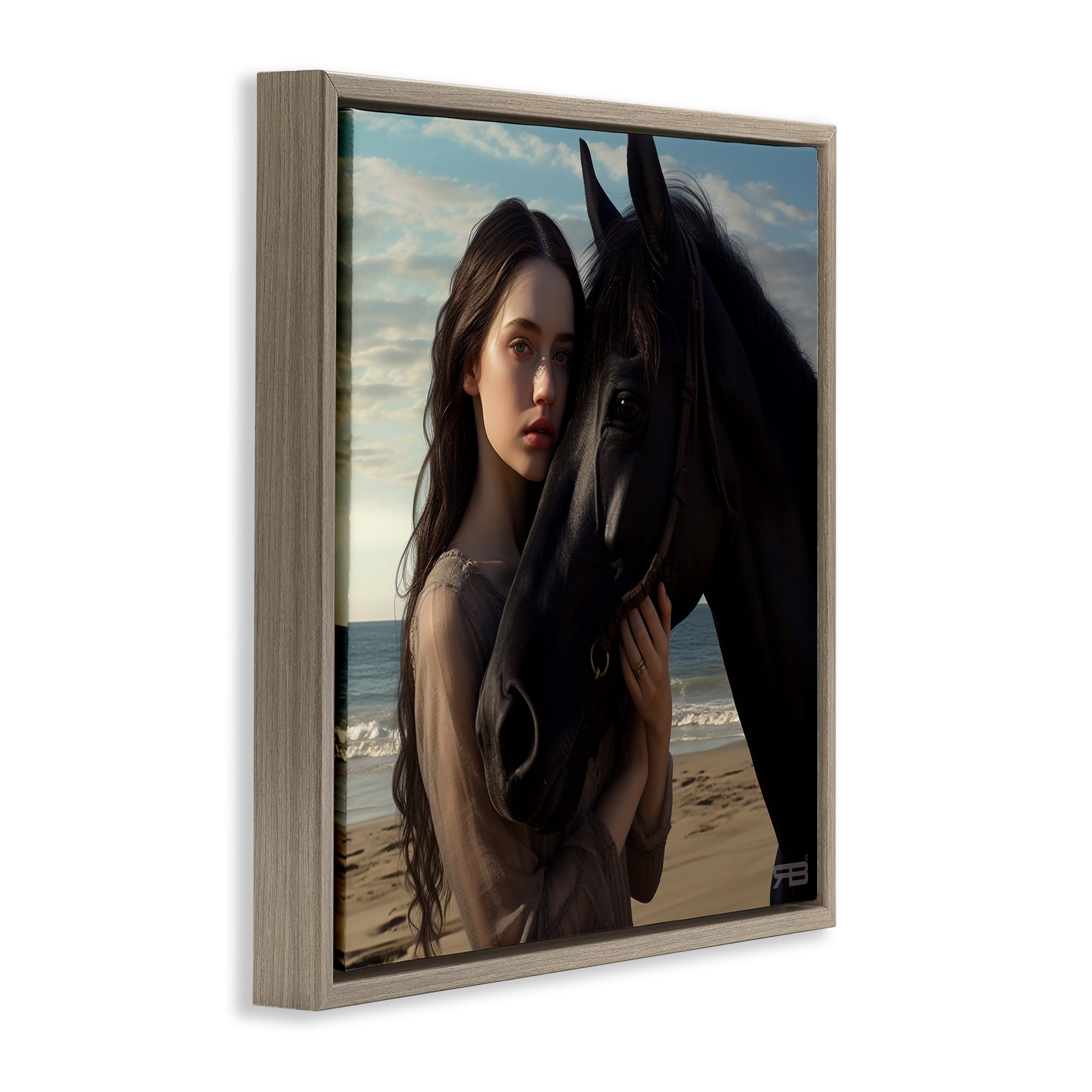 Stupell Industries Beautiful Girl & Stallion People Painting Brown Floater Framed Canvas Art Print Wall Art, 25 x 25