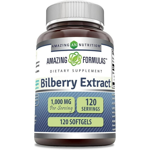 Amazing Formulas Bilberry Extract Supplement 1000 Mg 120 Softgels | Rich in Vitamins | Pure Extract of Bilberries