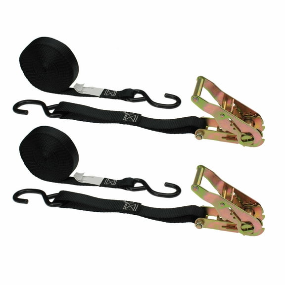 1" x 6' Motorcycle Tie Down Ratchet Strap with S-hooks - 2 Pack