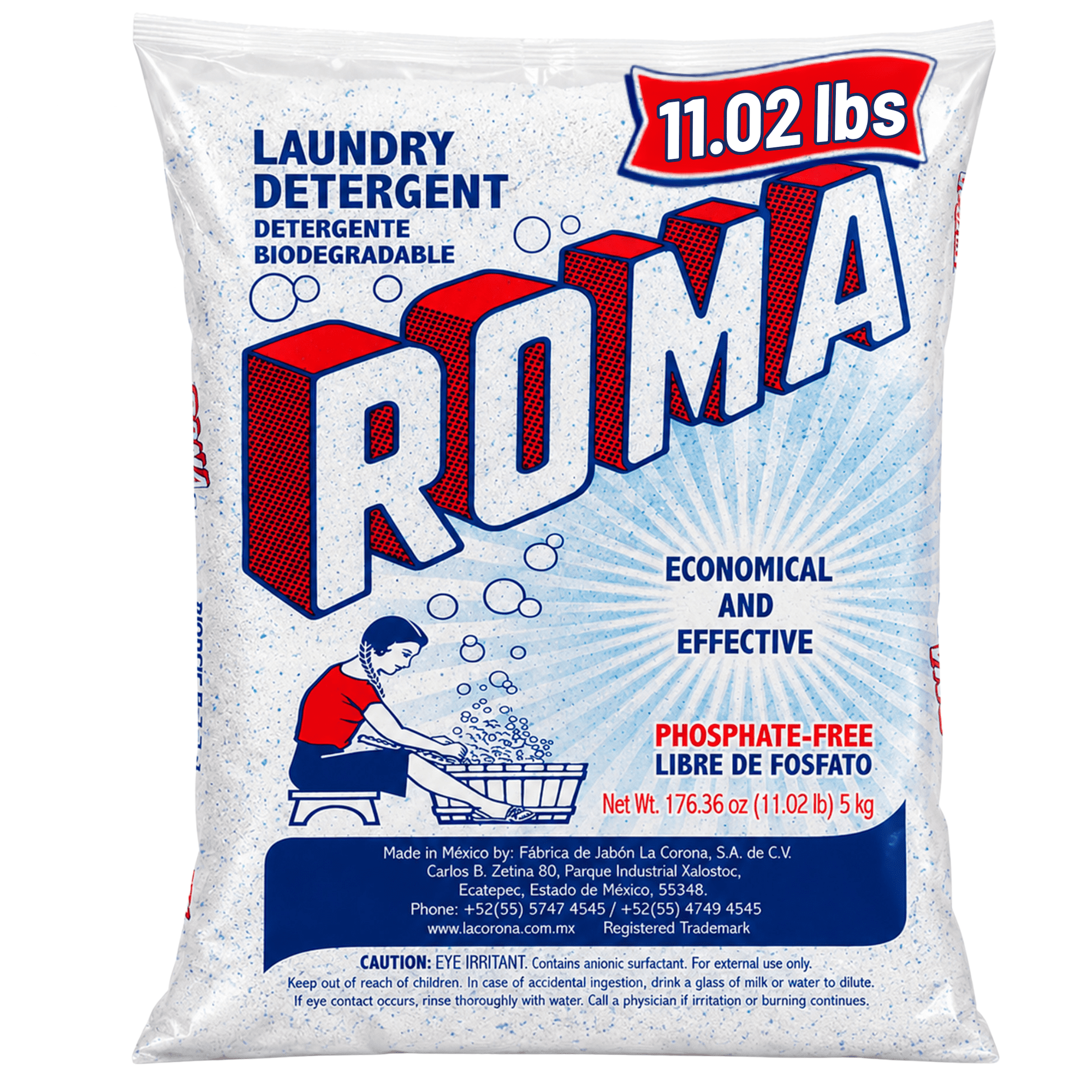 Roma Powder Laundry Detergent, Heavy Duty Cleaning for Stains, Grease and Dirt, 11.02 lbs