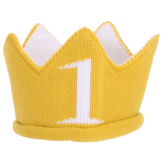 Gorro de punto con forma de corona para primer cumpleaños de bebé, gorro de fiesta para niño de 1 año, diadema amarilla con forma de corona para cumpleaños de niño pequeño, para bebé niño y niña