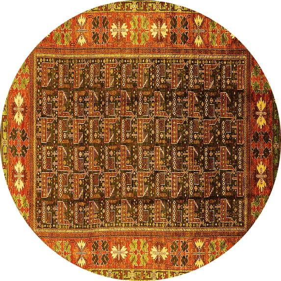 Ahgly Company Indoor Round Oriental Yellow Industrial Area Rugs, 4' Round