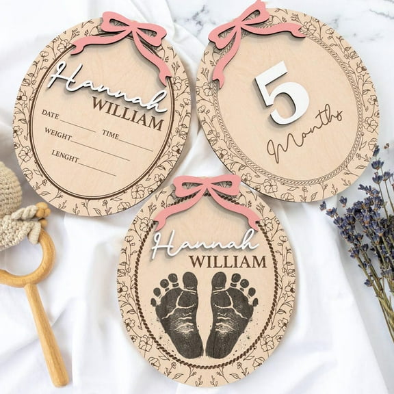 Custom Baby Arrival Announcement Sign – Wooden Lace Newborn Baby Name with Birth Stats, Baby Reveal & Shower Gift, Sign for Hospital