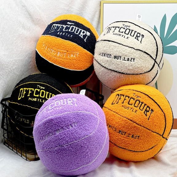 Tnobhg Fluffy Basketball Plush Toy Stuffed Decoration Super Soft Wear Resistant Embroidered Basketball Throw Pillow Kids Toy