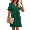 thumbnail image 5 of Summer Dress Sevevn Women's Summer Solid Color V-Neck Dress With Pockets And Ruffle Short Sleeved Skirt, 5 of 9