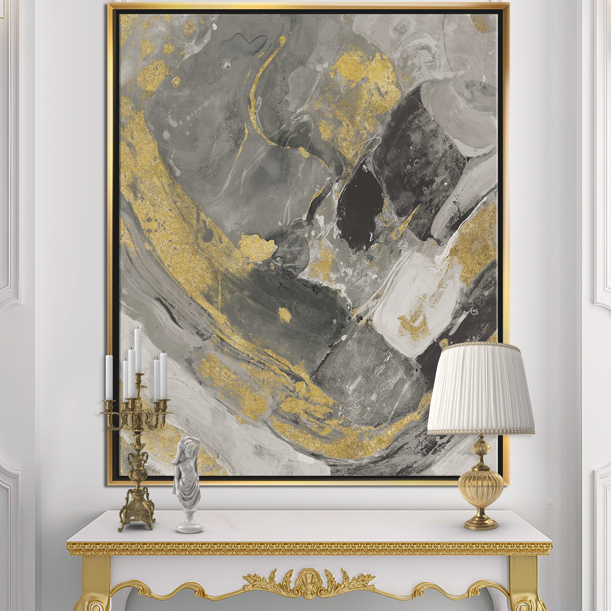 Designart ' Marble Gold and Black II ' Modern & Contemporary Framed Canvas
