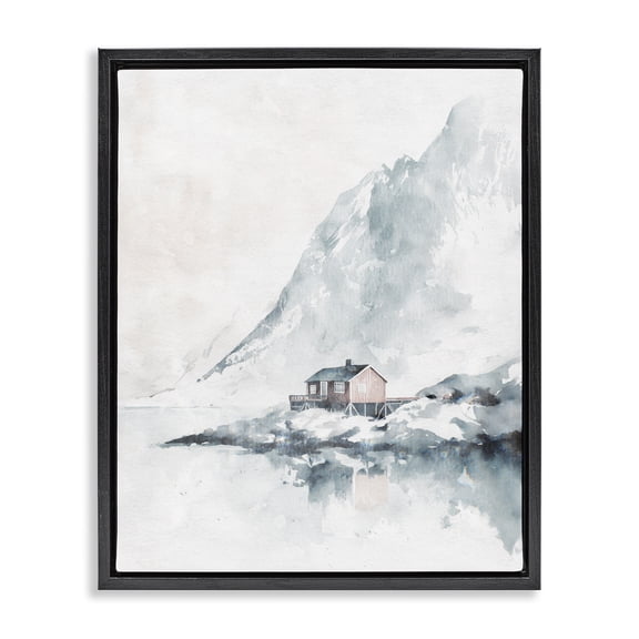 Stupell Industries Farmhouse Snow Shelter Watercolor Black Floating Frame Canvas Art, 17 x 21, by Svetlana Aleynikova