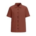 thumbnail image 5 of QIUOMBBP Linen Button Down Shirts for Women Short Sleeve Lapel Collared Tops with Pocket Loose Breathable Summer Business Casual Tees Wine L, 5 of 8