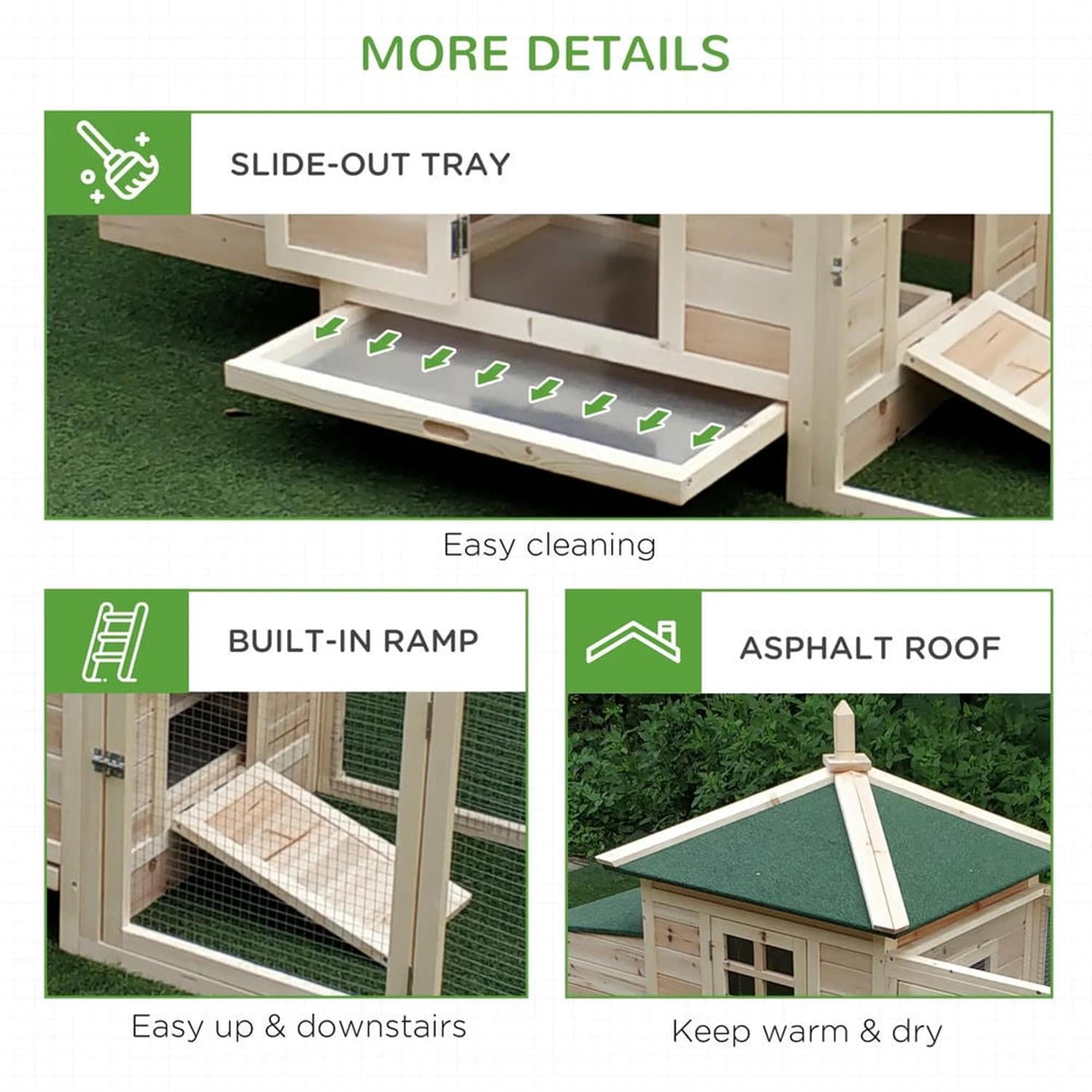 Demi Bonn 77" Wooden Chicken Coop with Nesting Box, Runs, Pull-out Tray, Outdoor Hen House for 2-4 Chickens, Large Rabbit Hutch, Beige