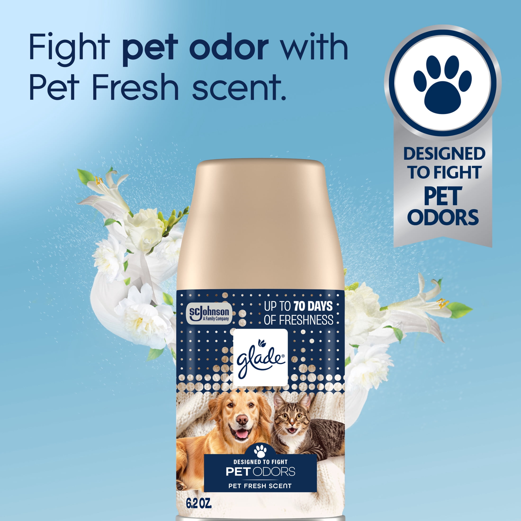 Glade Automatic Spray Refill and Holder Kit, Air Freshener for Home and Bathroom, Pet Fresh Scent, Pet Odor-Fighting, 6.2 oz