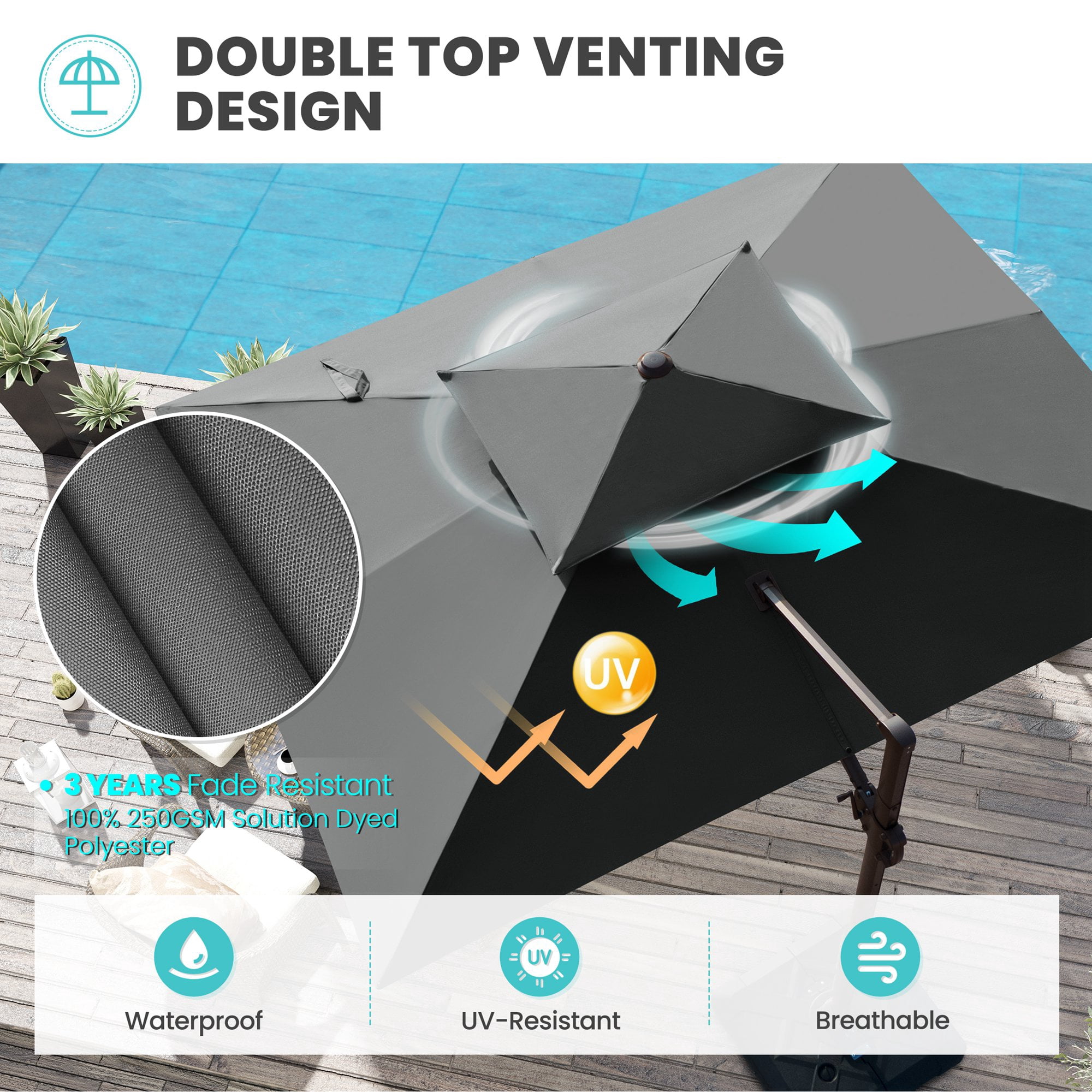 Pellebant 9 ft. x 12 ft. Rectangular Double Top Patio Cantilever Umbrella, Dark Gray