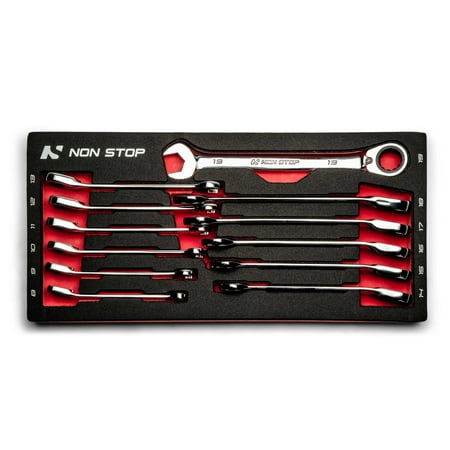 UPC: 0886352710008 | Non Stop Ultrafine Reversible Ratcheting Combination Wrench Set  12-Piece Metric (8-19 mm) with Tray