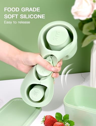 30-40 Oz Silicone Ice Cube Tray for Tumbler Cup, 3 Pack Cylinder Ice Mold with Lid & Storage Bin, Easy Fill & Release Ice Maker for Whiskey Cocktail Drinks, Freezer Safe (Green, 40Oz-Type1)