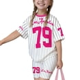 thumbnail image 4 of Ruiwill Little Girls Outfit Set Crewneck Short Sleeve Short Sleeve Letter Print Tops With Shorts Set Summer School Casual Lightweight Girls Outfit Size 5-6 Years Red, 4 of 4