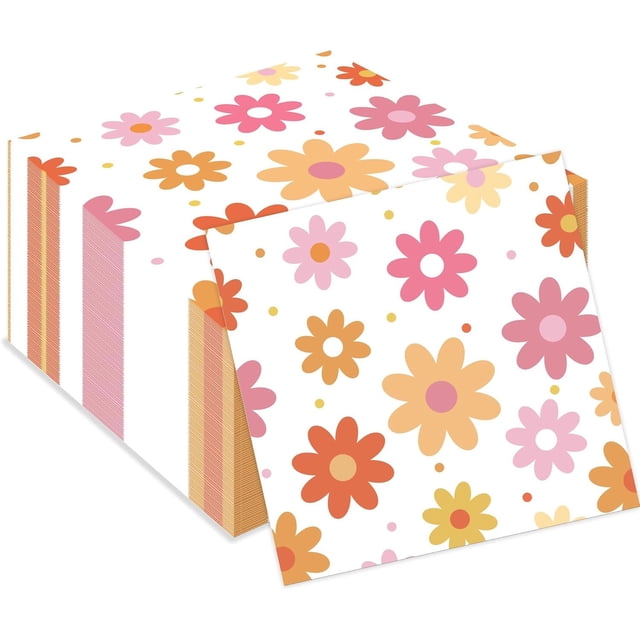 120 servilletas de papel con margaritas, estilo bohemio y margaritas, desechables, decorativas, para fiestas de cumpleaños, bodas, fiestas de temporada
