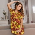 thumbnail image 3 of Balery Autumn Mosaic Maple Leaves Camisón de manga corta con cuello redondo para mujer, cómodo y elegante., 3 of 6