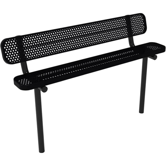 Coated Outdoor Furniture Heavy-Duty Outdoor Bench Thermoplastic Coated, Punched Steel, Commercial-Grade Seating, Made in America (Inground with Back, 6 Ft, Black)