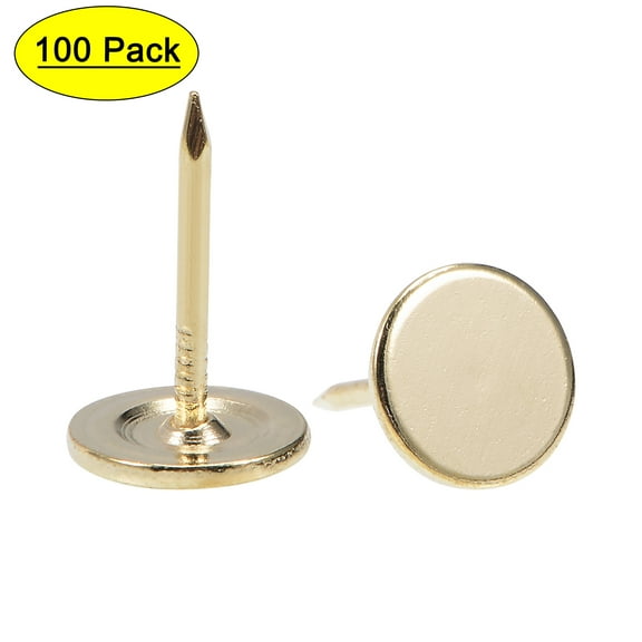 Uxcell 0.43''x0.67'' Upholstery Nails Tacks  Flat Head Furniture Nails Pins Iron Gold Tone 100Pcs