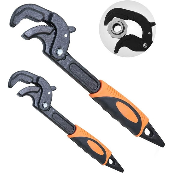 2 Pack Adjustable Wrench Quick Multi-function Self-Adjusting Spanner Power Grip Pipe Wrench 0.6”-2.4”/14mm-60mm