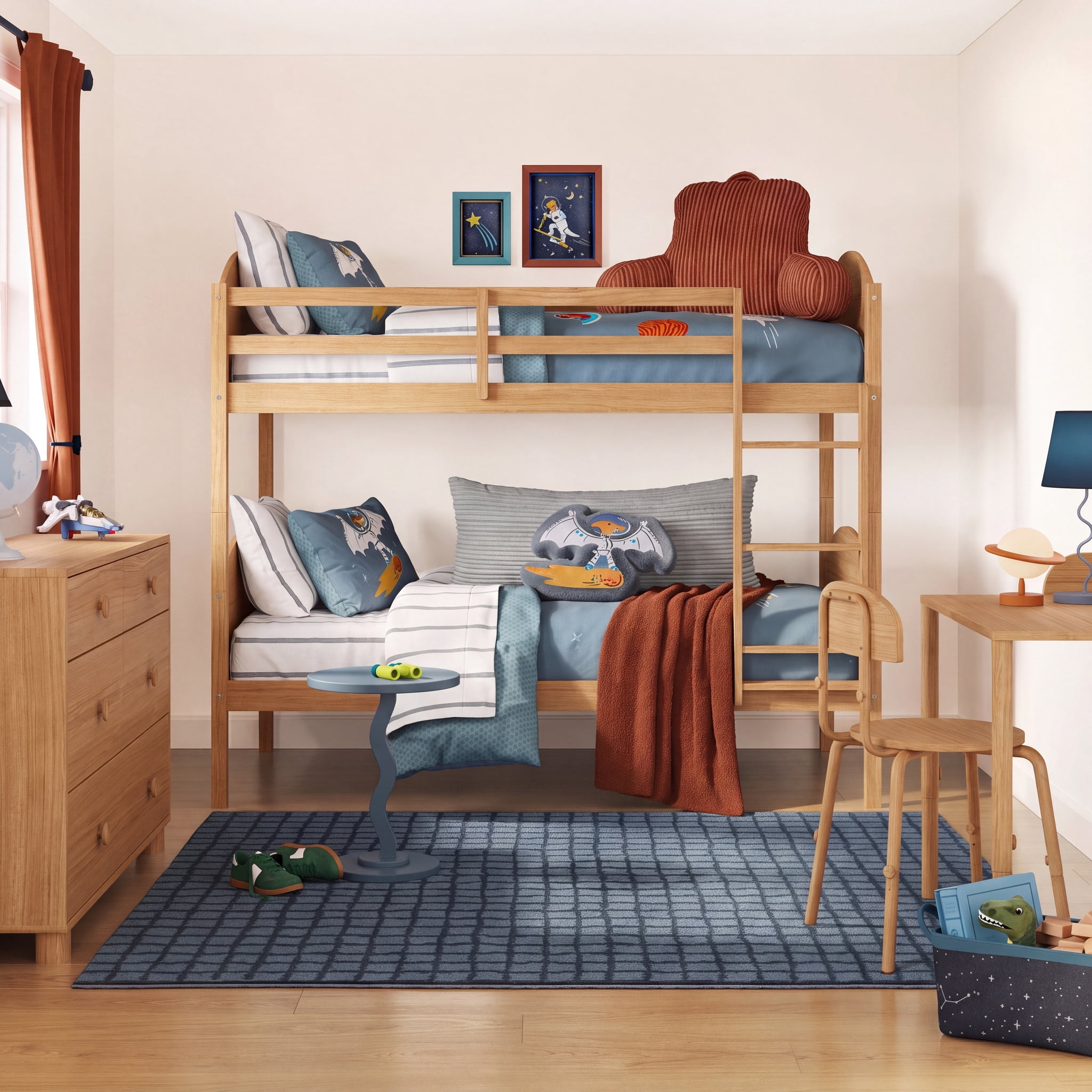 Mainstays Kids Twin-over-Twin Wood Bunk Bed, Natural Teak