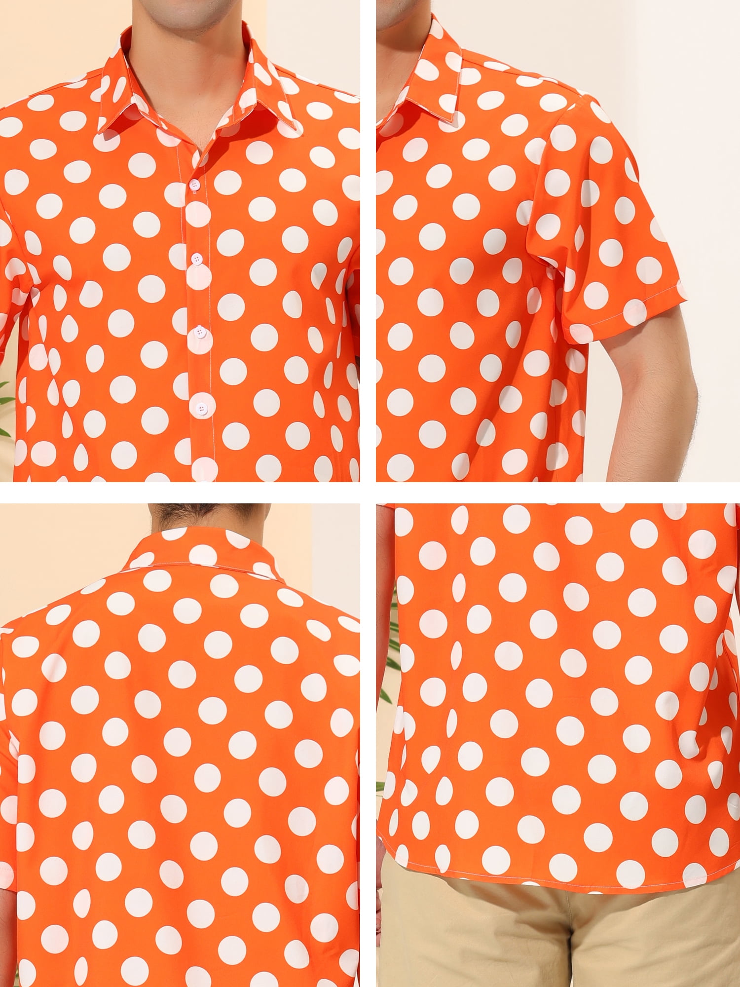 orange and white polka dot shirt