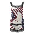 thumbnail image 3 of Gibobby camisones de mujer Conjunto de día de la independencia de las mujeres Pijamas estampados Ropa de dormir Tirantes sin mangas Conjuntos de pantalones cortos de empalme de encaje (Blanco, M), 3 of 4