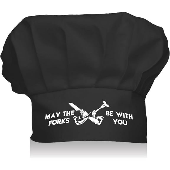 Chef Hat Funny Cooking Hats Black Tableware Shape Adjustable Elastic Baker Catering Kitchen Wear Cap for Women Men Adult Mother's Day Father's Day Birthday Gift-May The Forks BE with You