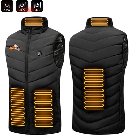 Lilgiuy Halloween Heated Vest for Men Women Cute Pumpkin Print Stand Collar Sleeveless Slim Fit Winter Heated Jacket for Outdoor Skiing Fishing Black(S-XL)