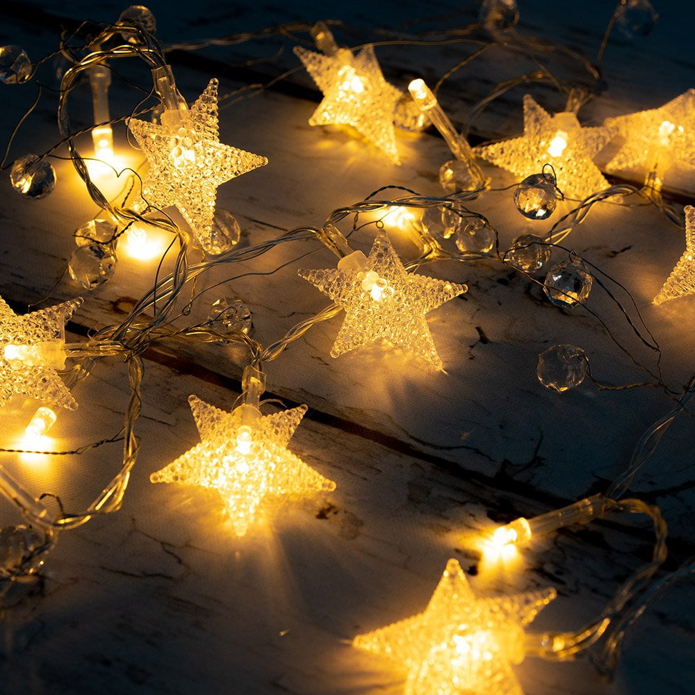 West Ivory 5 feet 20 LED String Fairy Light w/Acrylic Stars and Beads Battery Powered Decorative