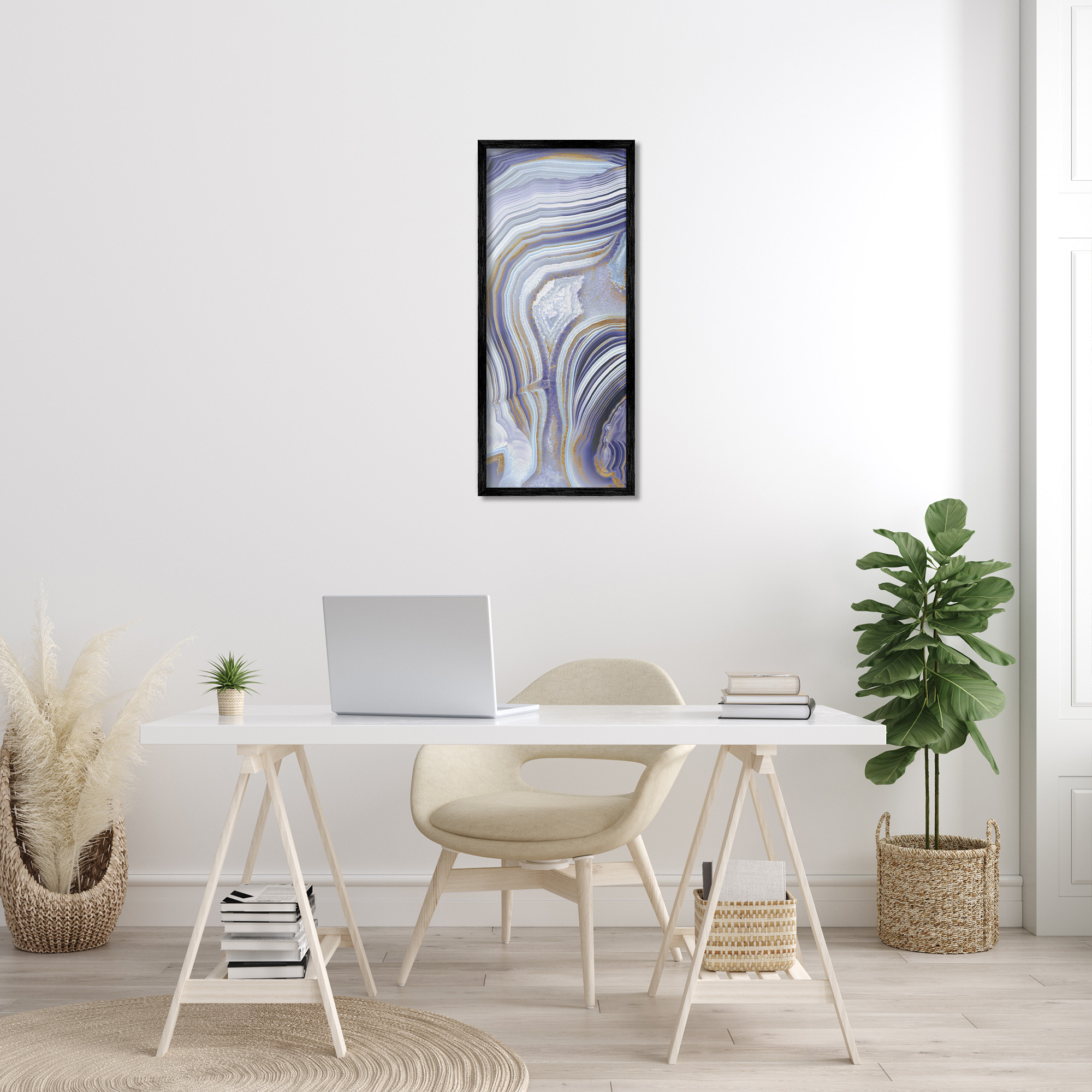 Stupell Industries Agate Crystal Pattern Abstract Design Abstract Painting Black Framed Art Print Wall Art, 13 x 30