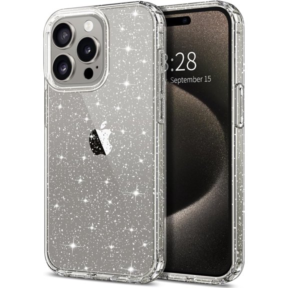 Entronix Clear Case Compatible with iPhone 15 Pro Max, Sparkly Glitter Cover