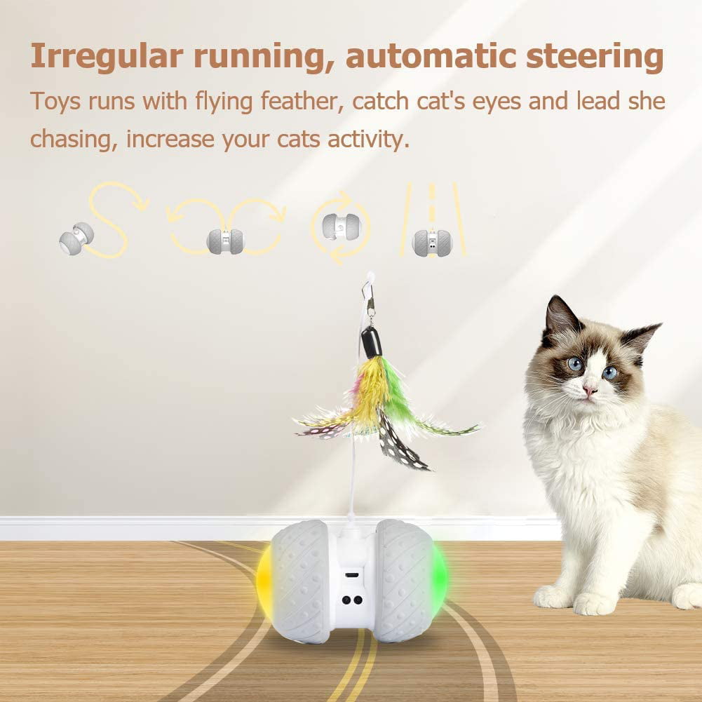 k-berho Remote Control//Robotic Cat Toys Interactive Cat Toys for Indoor with Feather,Color Ribbon,Butterfly,Automatic Cat Toy with Irregular USB Charging 360 Degree Self Rotating Ball