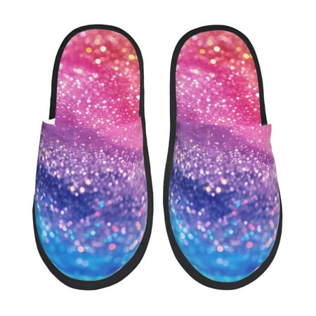 Balery Rainbow Glitter Cute Slient Indoor Furry Fleece Comfort House Shoes Soft Non-Slip Home Shoes Cotton slippers House Slippers-- Medium