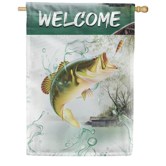 America Forever Fresh Fish Welcome Summer House Flag 28 x 40 inches Gone Fishing On the Hook Lakeside Double Sided Seasonal Yard Outdoor Decorative Life is Better at the Lake House Flag