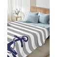 thumbnail image 4 of Anchor Gray Full Size Flat Sheet, Wrinkleproof & Fadeproof Cooling Flat Bed Sheet Only, Modern Navy Blue White Striped Nautical Breathable Soft Bedding Top Sheets 81 x 96 Inches, 4 of 8