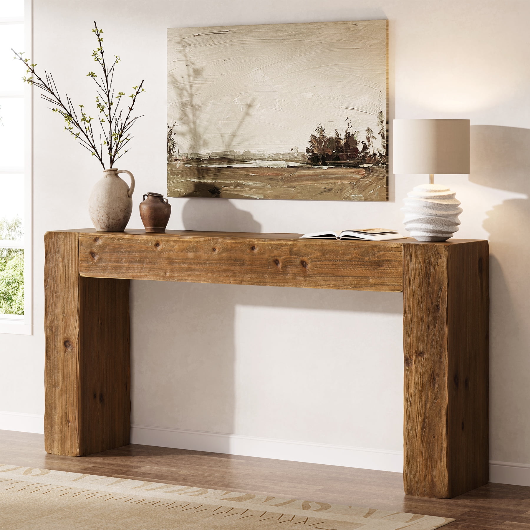 Tribesigns 63-Inch Solid Wood Console Sofa Table, Farmhouse Long Entryway Table Behind Couch for Living Room, Entrance, Hallway, Foyer, Easy Assembly