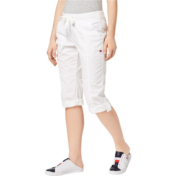 Tommy Hilfiger Drawsting Casual Cropped Pantalones para Mujer, Blanco, X-Large Tommy Hilfiger recortado