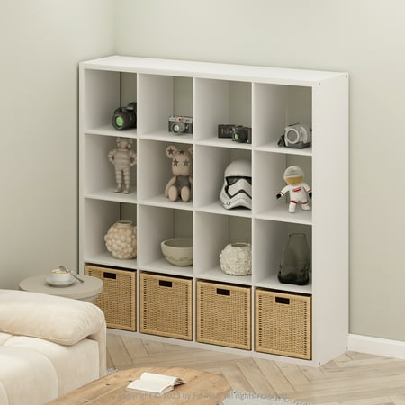 Furinno Cubic Open Back Multipurpose Clothing & Closet Storage Organizer Shelf, 16-Cube, White