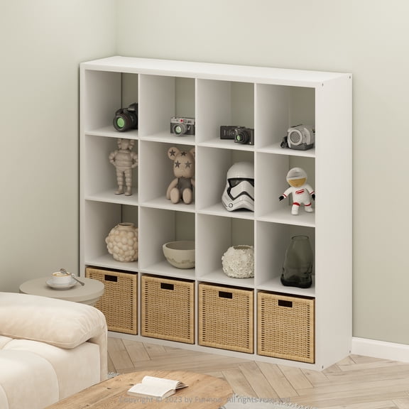 Furinno Cubic Open Back Multipurpose Clothing & Closet Storage Organizer Shelf, 16-Cube, White