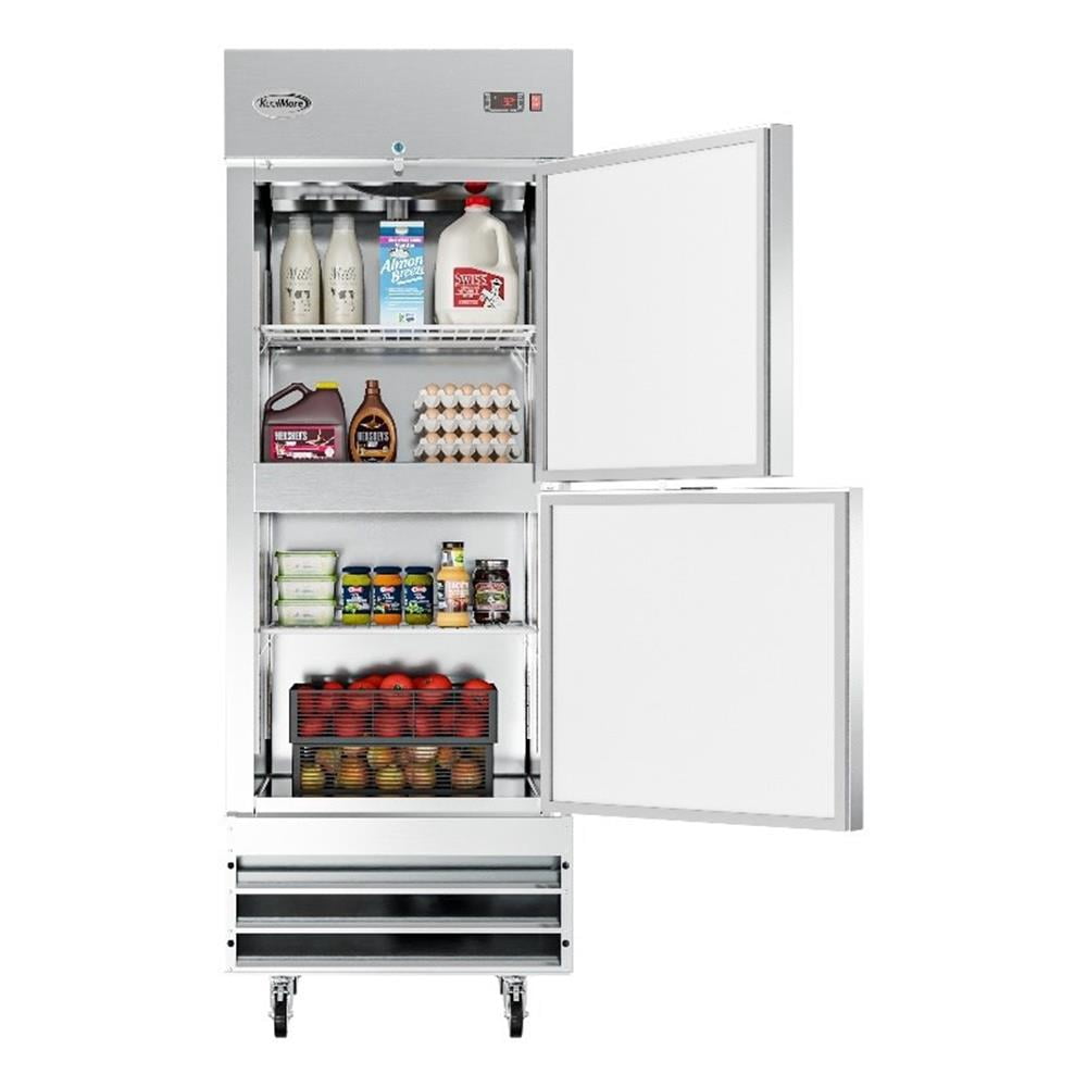 Pemberly Row Silver 28" Commercial Steel Half Door Reach-In Refrigerator