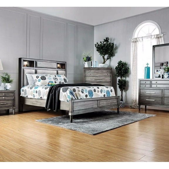 Transitional Style 1pc California King Size Bed Gray Finish Bedroom Furniture …