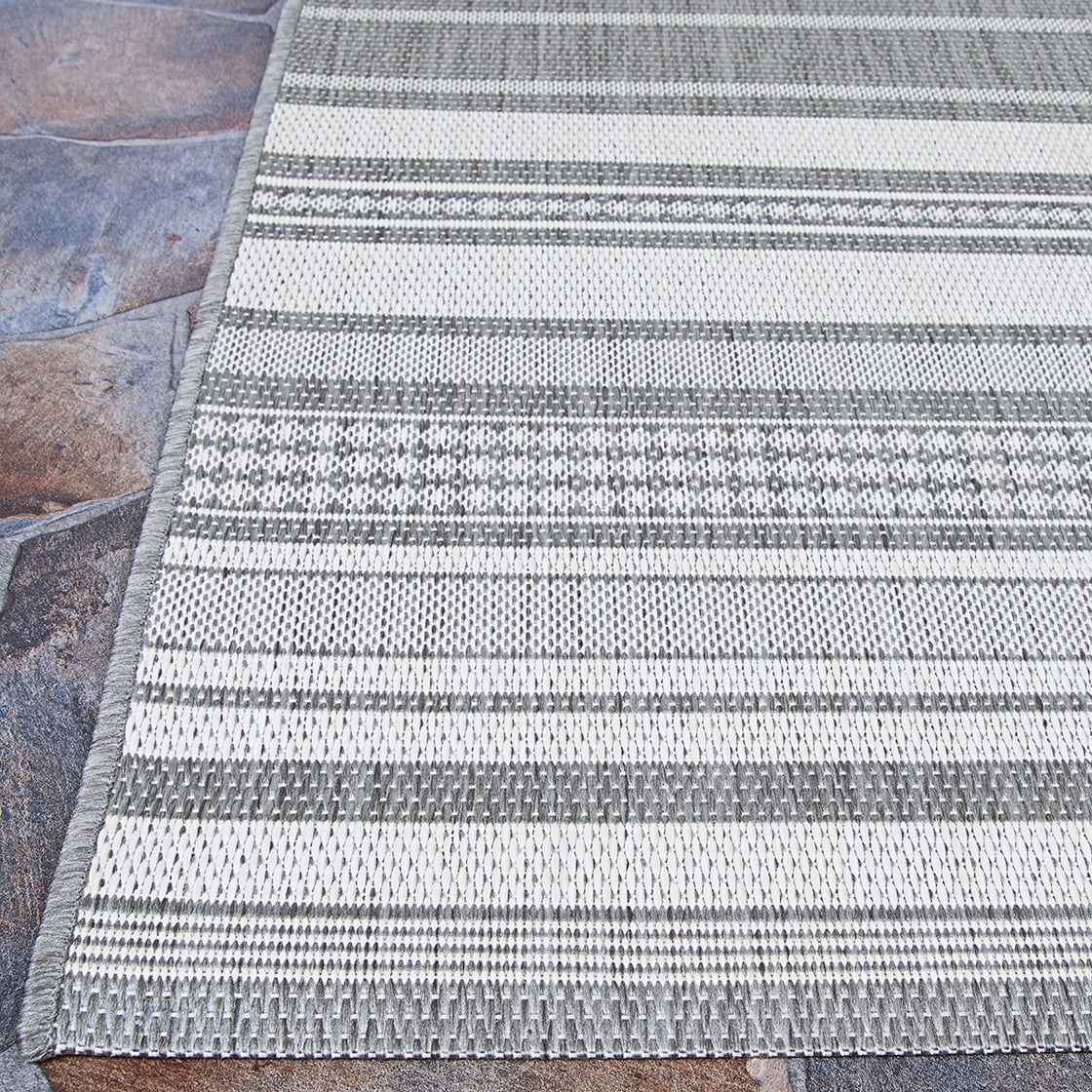Couristan Recife Gazebo Stripe Indoor / Outdoor Area Rug, Champagne- Grey, 8'6" Square