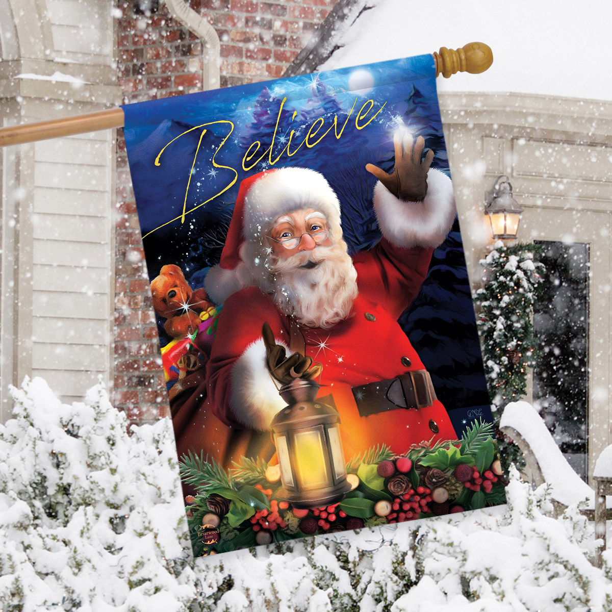 Christmas Spirit Believe House Flag Santa Claus Lantern 28" x 40" Briarwood Lane - image 3 of 4