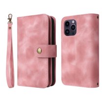 ELEHOLD for iPhone 14 Pro 6.1 inch Flip Leather Wallet Case with Card Holders Kickstand Magnetic Clasp Lanyard Shoulder Strap Shockproof Protective Case,Rosegold