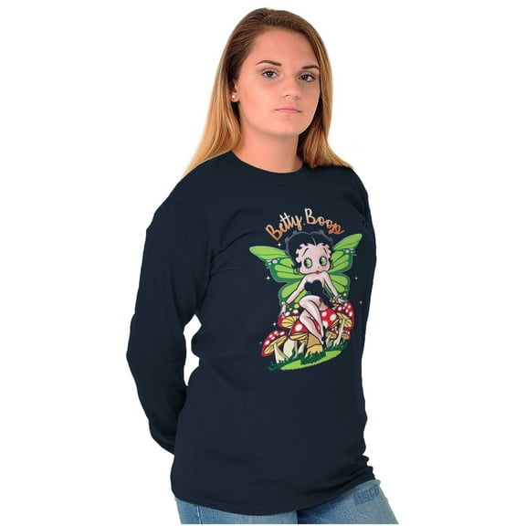 Betty Boop Mushroom Fairy Wings Women Plus Size Long Sleeve Graphic Tee Brisco Brands 2X