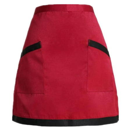 

Unisex Half-length Working Apron Waist Apron Short Serving Aprons with Pockets Waiter Workwear Free Size(Red and Black Rim )