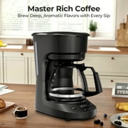 WAA 5 Cup Drip Coffee Maker,Programmable Delay Brew,Auto Shut-Off,Reusable Filter 25oz Tank,Black