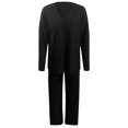 thumbnail image 5 of Women's Ribbed Knit Pajama Set - V-Neck Long Sleeve Top & Pants, Matching Loungewear, Soft Polyester for Winter, 5 of 5