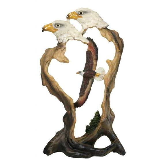 American Bald Eagle Flying Wildlife Forest Scene Faux Wood Cutout Figurine