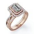 thumbnail image 5 of JeenMata Certified - Twisted - 1.5 Carat Emerald Cut Moissanite - Filigree Band - Double Halo Design Wedding Ring Set - 18K Rose Gold Plating over Silver, 5 of 7